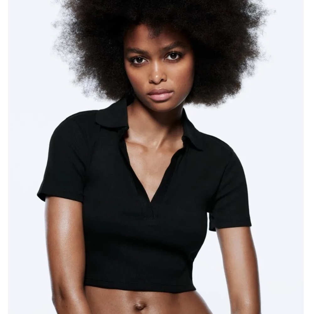 Zara women’s v neck crop polo shirt